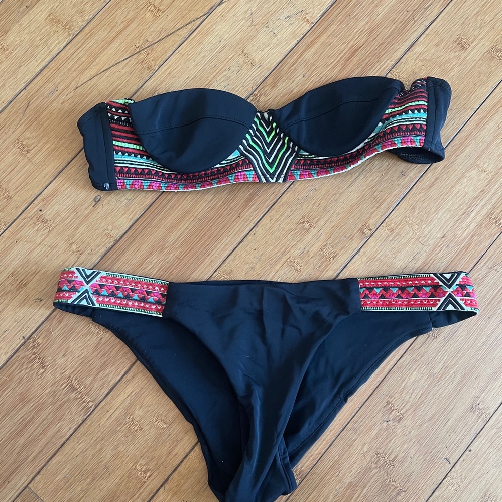 Mara Hoffman swimsuit black tribal embroidery